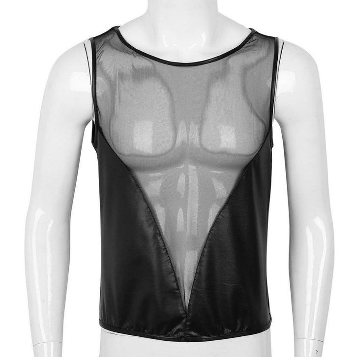 Zwart leren uitgesneden doorzichtig heren shirt / gay sexy, Kleding | Heren, Carnavalskleding en Feestkleding, Nieuw, Kleding