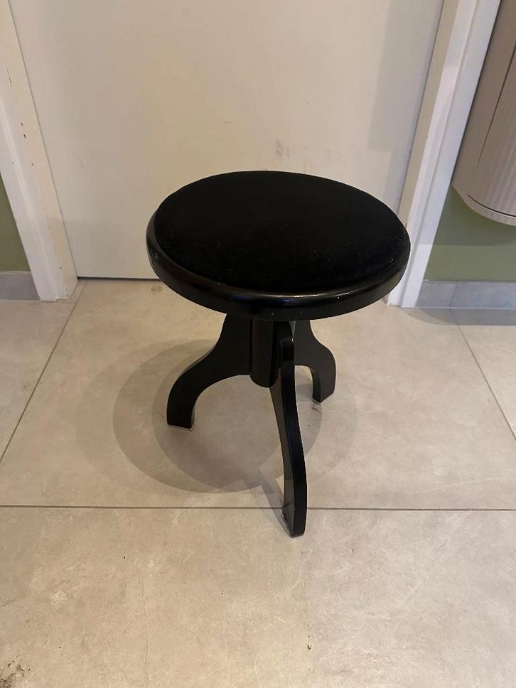 Pianokruk, zwart, rond, hoogte verstelbaar, velours zitting, Huis en Inrichting, Krukjes, Gebruikt, Hout, In hoogte verstelbaar