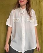Vintage blouse, maat 38/M - wit - goud borduursel- 90's, Kleding | Dames, Blouses en Tunieken, Maat 38/40 (M), Wit, Ophalen of Verzenden