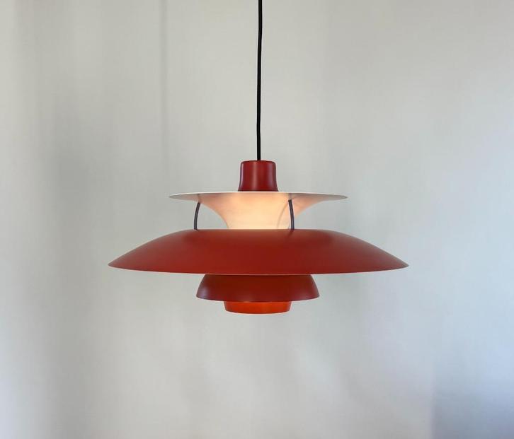 Louis Poulsen PH5 Deense vintage hanglamp rood, Huis en Inrichting, Lampen | Hanglampen, Gebruikt, Minder dan 50 cm, Metaal, Ophalen of Verzenden