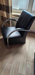 Zwarte leren stoel met buizenframe, Gebruikt, Zwart, Ophalen of Verzenden, Metaal