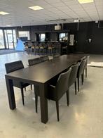 Zwarte Eettafel met 8 Leren Stoelen, Huis en Inrichting, Tafels | Eettafels, Ophalen, Gebruikt, 100 tot 150 cm, 200 cm of meer