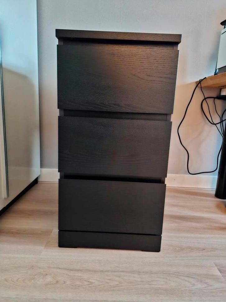 Ladenkastje Malm (Ikea), 3 lades, zwart/bruin, zgan, Huis en Inrichting, Kasten | Ladekasten, Zo goed als nieuw, Minder dan 100 cm