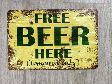 Retro Wandbord – FRE BEER HERE -TOMORRO ONLY(geen emaille) beschikbaar voor biedingen
