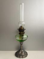 Franse petroleumlamp circa 1900 groen / frosted glas, Ophalen of Verzenden