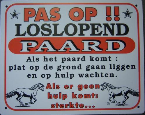 Pas op loslopend paard reclamebord van kunststof wandbord, Huis en Inrichting, Woonaccessoires | Tekstborden en Spreuken, Nieuw