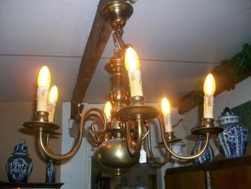 geelkoperen KROONLUCHTER 6-pits, kleine fitting , 70 cm hoog beschikbaar voor biedingen