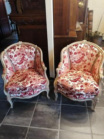 paar bergeres louis xv stijl antiek polychrome beschikbaar voor biedingen