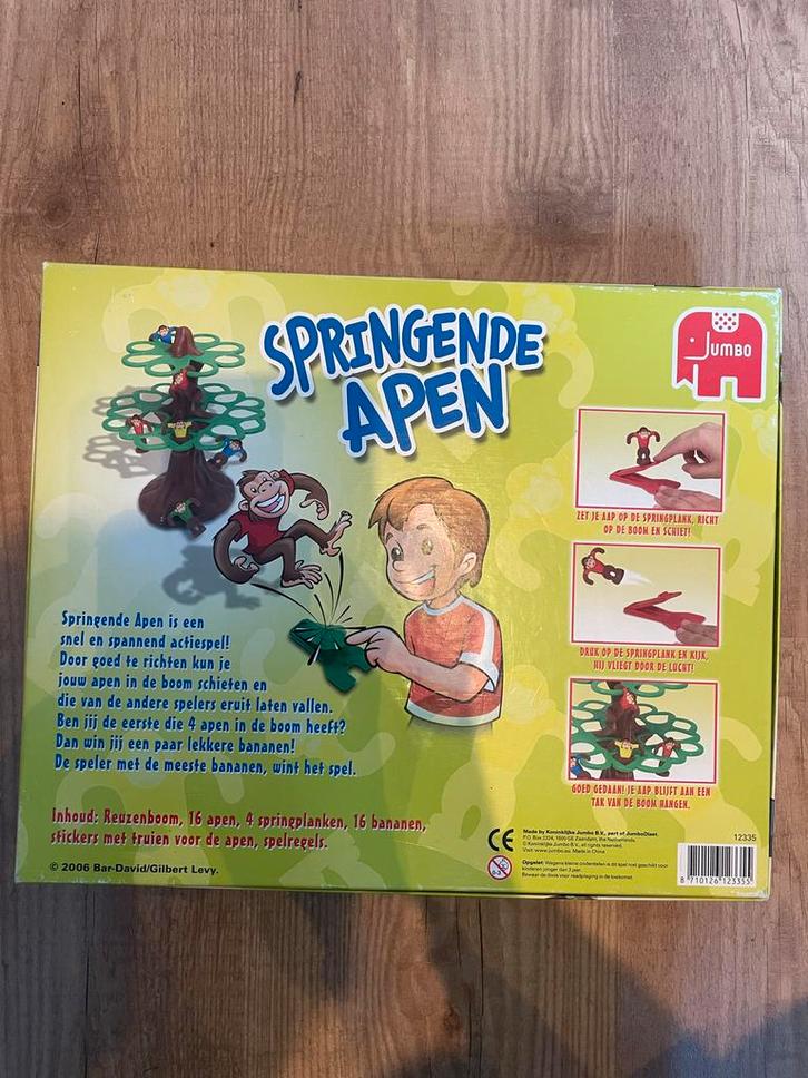 Springende Apen - Leuk familiespel!, Hobby en Vrije tijd, Gezelschapsspellen | Bordspellen, Zo goed als nieuw, Reisspel, Ophalen of Verzenden