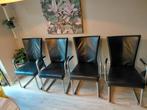 Set van 4 zwarte eetkamerstoelen leer, Ophalen of Verzenden