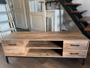 TV furniture - 2 drawers + cabinet, wood/metal beschikbaar voor biedingen