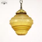 Antieke Art Deco hanglamp met gele glazen kap - vintage, Antiek en Kunst, Antiek | Lampen, Ophalen of Verzenden
