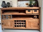 Teakhouten dressoir met wijnrek 106x180x40cm (hxbxd), Ophalen, 150 tot 200 cm, Teakhout, 25 tot 50 cm