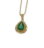 Smaragd edelsteen hanger 18 karaats ketting goud dames luxe, Ophalen of Verzenden, Goud, Ketting, Met edelsteen