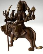 Bronzen Durga-beeld met vergulde accenten, Ophalen of Verzenden, Gebruikt