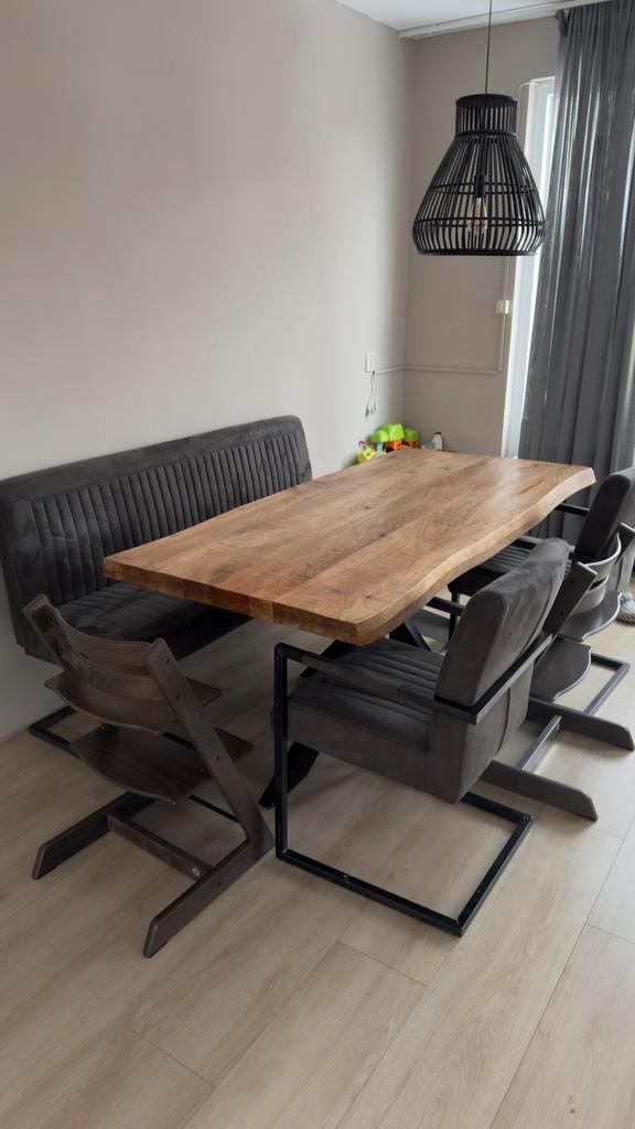 MOET ZSM WEG! Te koop: Eetkamerbank + 3 stoelen, Huis en Inrichting, Tafels | Eettafels, Gebruikt, 50 tot 100 cm, Rechthoekig