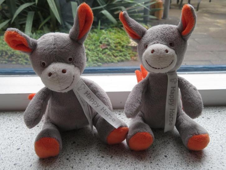 2 x Ezel ezeltje Donkey merk Happy Horse grijs oranje, Kinderen en Baby's, Speelgoed | Knuffels en Pluche, Zo goed als nieuw, Overige typen