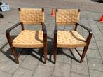 Set, 2 fantastische vintage design stoelen in hout en touw, Ophalen, Zo goed als nieuw, Bruin, Hout