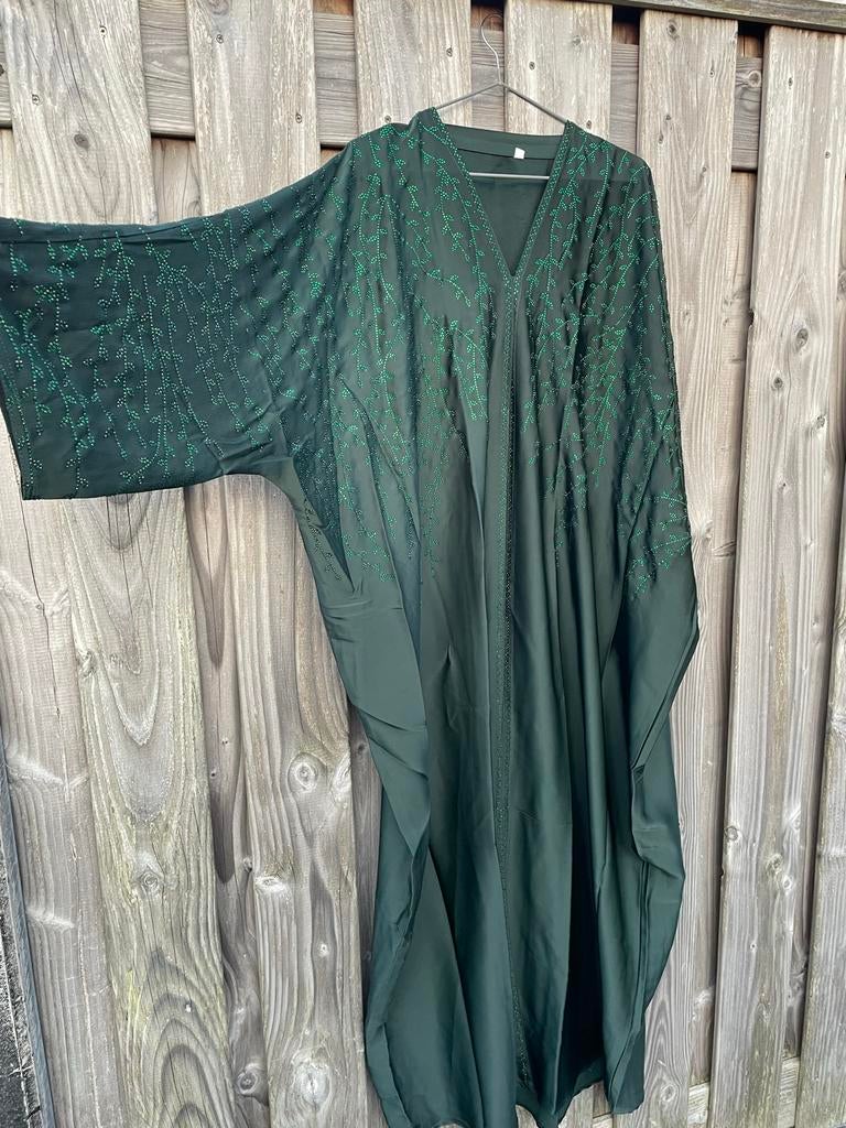 Donkergroene Abaya met groene details, Nieuw, Ophalen of Verzenden, Maat 36 (S), Onder de knie