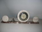 Art deco klok, bestaat uit drie delen, wit/bruin gemarmerd, Ophalen of Verzenden, Gebruikt, Analoog, Staande klok