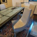Eettafel glas design met 6 leren stoelen, Ophalen, Design, 50 tot 100 cm, Vijf personen of meer