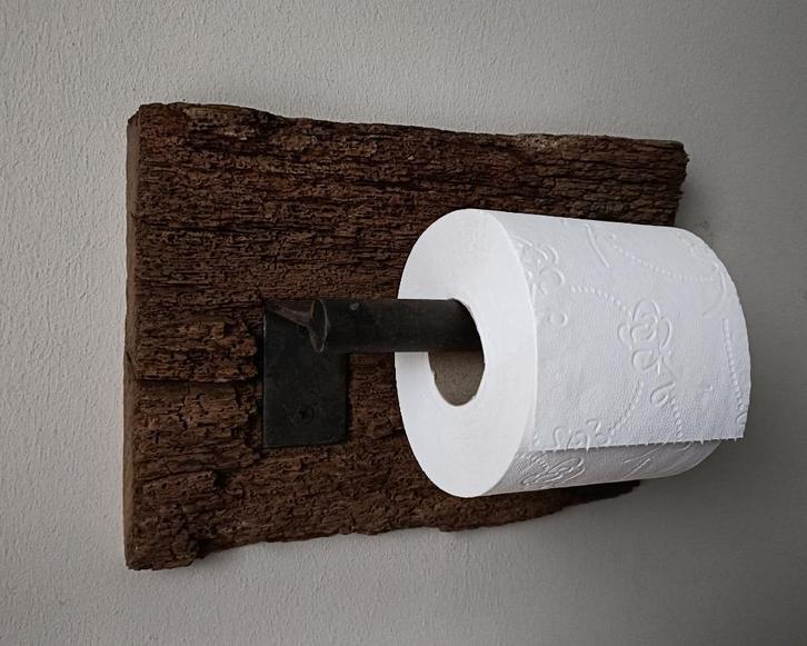 WC rolhouder - oud eiken boerderijhout + smeedijzeren houder, Huis en Inrichting, Badkamer | Badtextiel en Accessoires, Nieuw