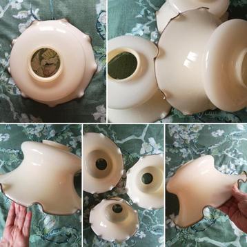Set met 3 -Vintage Lampenkap Crème met Bruine Rand beschikbaar voor biedingen