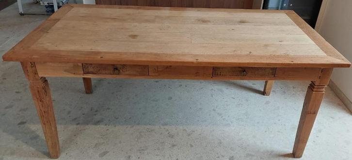Rustieke teak en eiken eettafel 90 x 180 cm, Huis en Inrichting, Tafels | Eettafels, Gebruikt, 50 tot 100 cm, 150 tot 200 cm, Vijf personen of meer