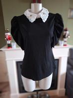 Nieuwe zwart kanten kraagje top 2XL 46 pof mouw gratis verz, Verzenden, Zwart, Maat 46/48 (XL) of groter, Zo goed als nieuw