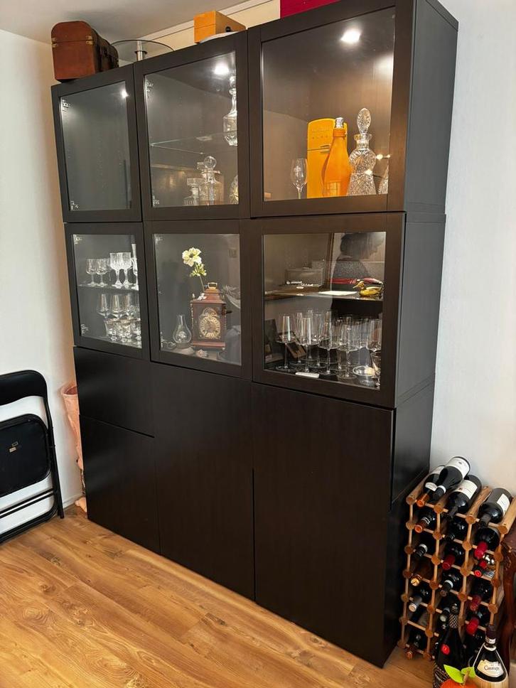 Ikea modulaire kast, zwart, diverse deuren, Huis en Inrichting, Kasten | Dressoirs, Gebruikt, 150 tot 200 cm, 25 tot 50 cm, Met lade(s)