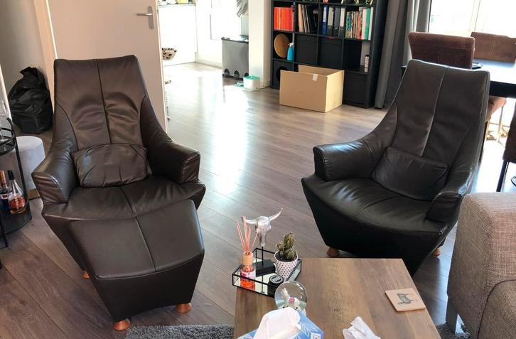 2x Sitting Vision Leren Fauteuil + Voetenbank, Huis en Inrichting, Fauteuils, Gebruikt, Leer, 75 tot 100 cm, Minder dan 75 cm