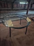 grote 140 cm tuintafel met glazen plaat en metalen onderstel, Tuin en Terras, Ophalen, Gebruikt, Rond, Metaal