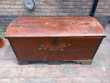 Antieke handbeschilderde Zweedse bruidskist / dekenkist 1841 beschikbaar voor biedingen