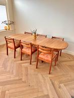 Vintage eetkamertafel ovaal Deens uitschuifbaar jaren 50/60, Huis en Inrichting, Tafels | Eettafels, Ophalen, Gebruikt, Eikenhout