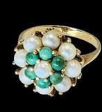 Prachtige 14 k gouden Damesring Parels & groenen Steentjes, Verzenden, ., ., Dame