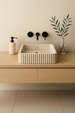 Natuurstenen wasbakken met ribbel (40x40 & 60x40), Doe-het-zelf en Verbouw, Sanitair, Ophalen, Zo goed als nieuw, Steen, Wastafel