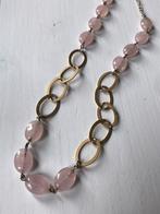 Ketting rozenkwarts vintage metaal goudkleur kort, Sieraden, Tassen en Uiterlijk, Ophalen of Verzenden, Gebruikt, Roze, Overige materialen