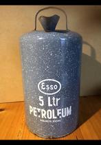 Gewolkt grijs wit oud emaille petroleum kannetje Esso 5liter, Ophalen of Verzenden