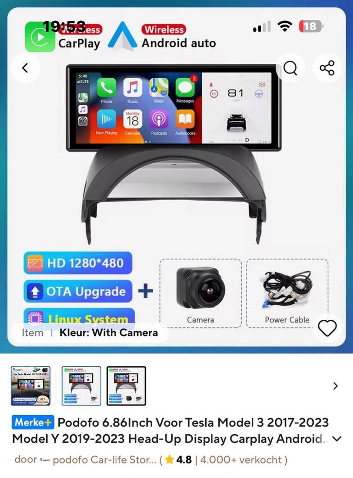 Tesla Model 3/Y Head-Up Display met CarPlay, Auto diversen, Autoradio's, Nieuw, Ophalen of Verzenden