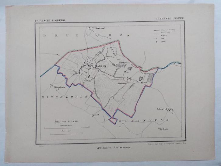 28 / Gemeente Jabeek Limburg Litho uit 1866 door J. Kuyper, Antiek en Kunst, Kunst | Litho's en Zeefdrukken, Ophalen of Verzenden