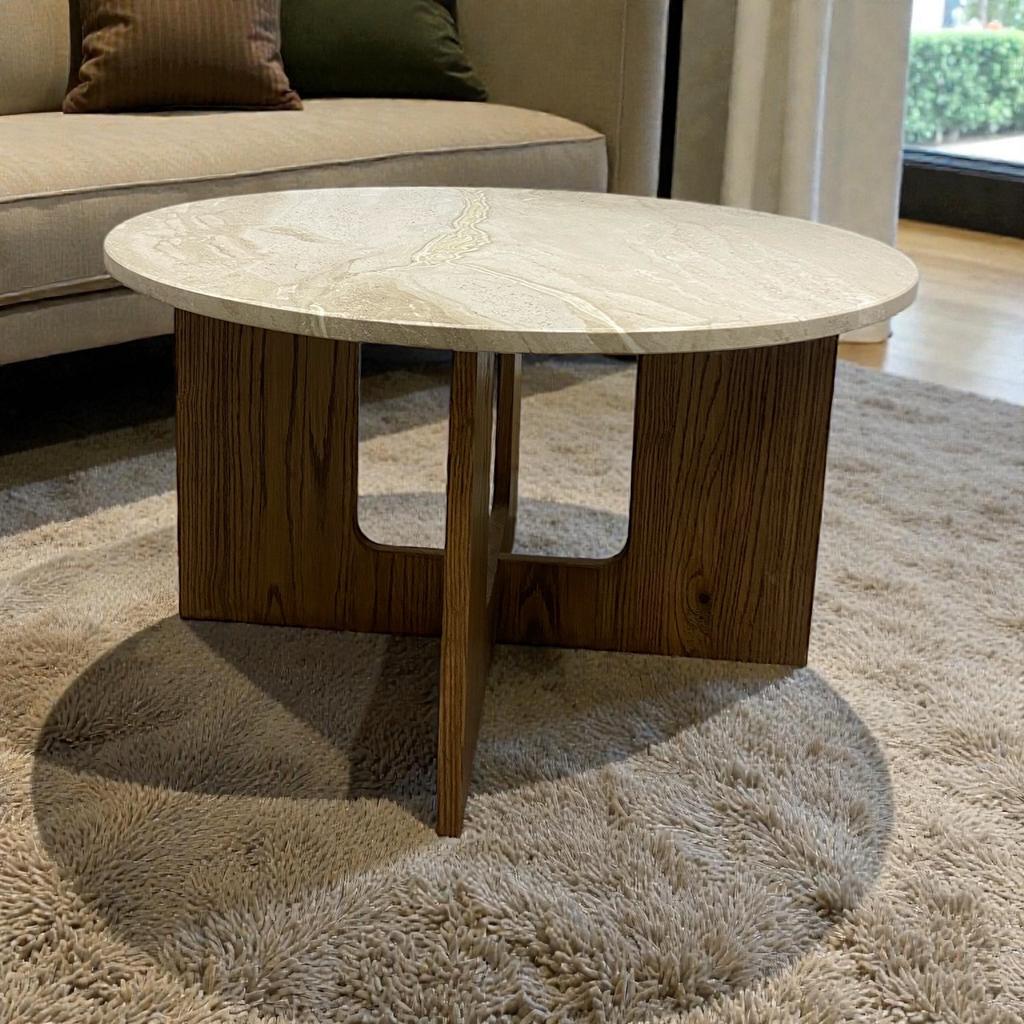 Salontafel rond Travertin marmer - Atelier Objekt, Ophalen, Japandi, 50 tot 100 cm, Nieuw