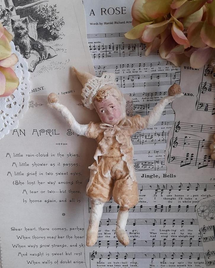 Prachtig brocante wattenpopje clowntje feathertree, Antiek en Kunst, Curiosa en Brocante, Ophalen of Verzenden