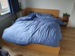 Tweepersoonsbed + lattenbodems, Huis en Inrichting, Slaapkamer | Bedden, 160 cm, Beige, Gebruikt, Hout