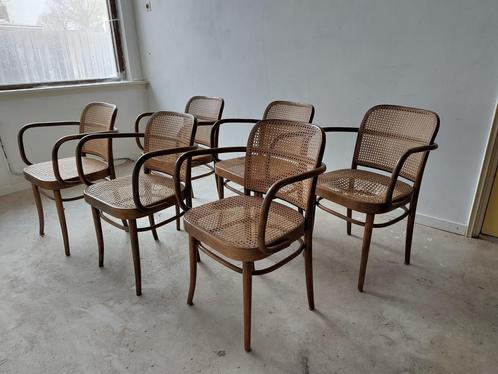 Eetkamerstoelen met rotan zitting, Huis en Inrichting, Stoelen, Gebruikt, Vijf, Zes of meer stoelen, Hout, Riet of Rotan, Bruin