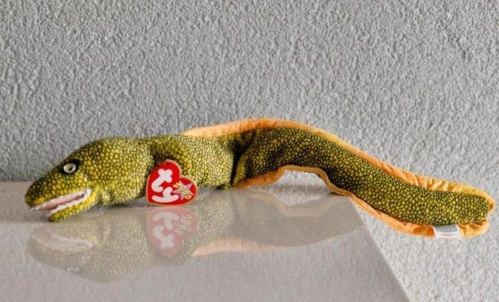 TY Beanie Baby Morrie de Aal, Kinderen en Baby's, Speelgoed | Knuffels en Pluche, Zo goed als nieuw, Overige typen, Ophalen of Verzenden