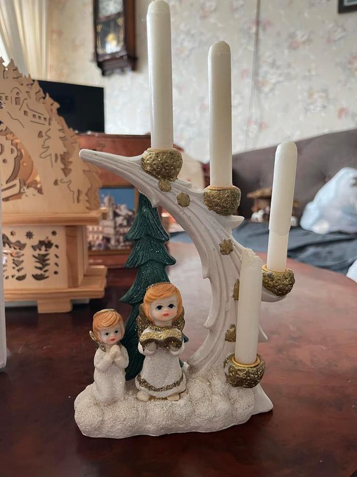 Kerst Kandelaar vintage met Engel en Kerstboom, Diversen, Kerst, Zo goed als nieuw, Ophalen