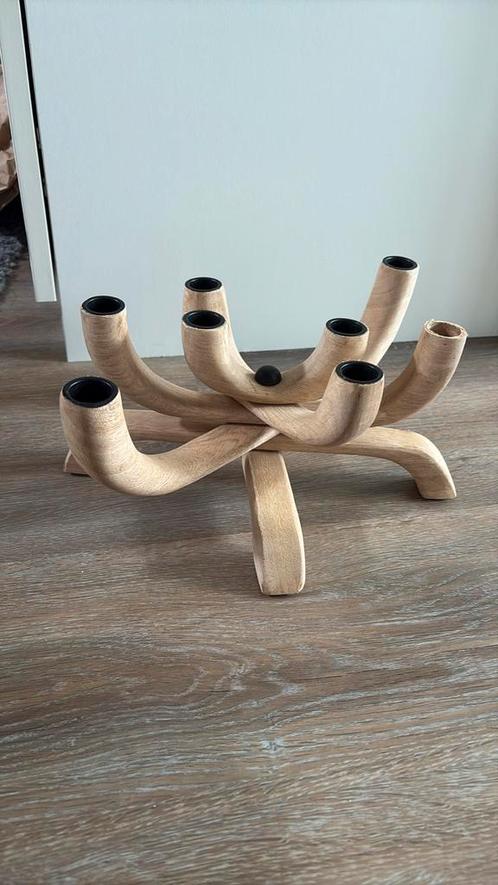 Achtarmige kandelaar scandinavisch, Huis en Inrichting, Woonaccessoires | Kandelaars en Kaarsen, Zo goed als nieuw, Hout, Ophalen of Verzenden