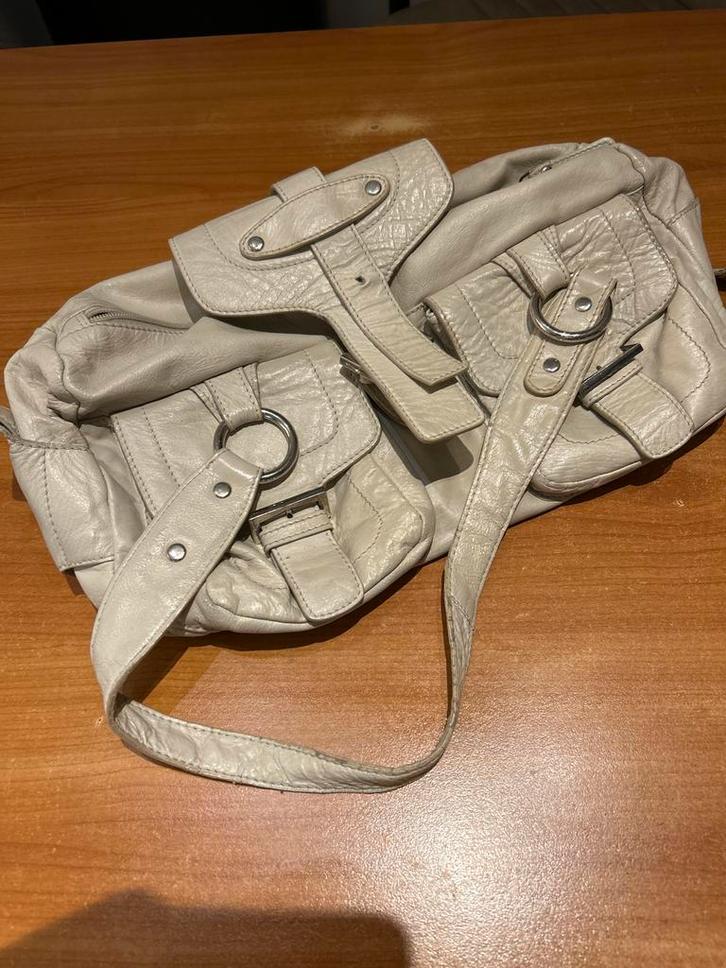 Crème Wit Lederen Handtas Dames, Sieraden, Tassen en Uiterlijk, Tassen | Damestassen, Gebruikt, Handtas, Wit, Ophalen of Verzenden