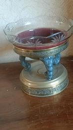 Schaal met glazen bak in messing voet, Ophalen of Verzenden