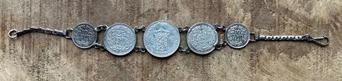 Zilveren armband met dubbeltjes, kwartjes en halve gulden, Postzegels en Munten, Munten | Nederland, Setje, 25 cent, Koningin Wilhelmina